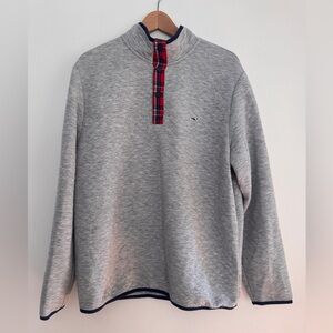 Vineyard Vines Gray Pullover with Red Plaid Trim